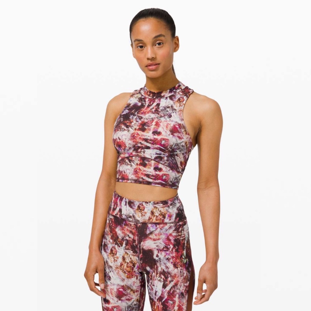 Lululemon Everlux and Mesh Cropped Tank in Urbantricity Multi / Dark Terracotta